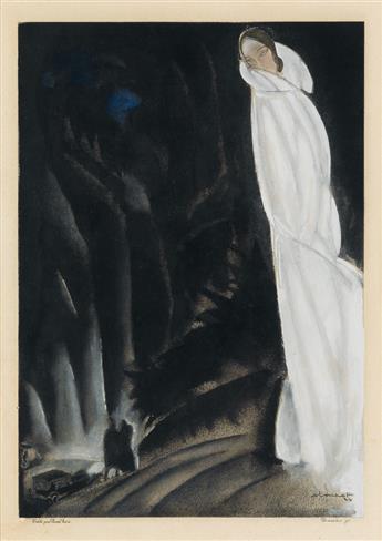 CHARLES LOUPOT (1892-1962). [ART DECO FASHION.] Two pochoir prints. Circa 1924. Each approximately 14x10 inches, 46x27 cm. Heim, Paris.
